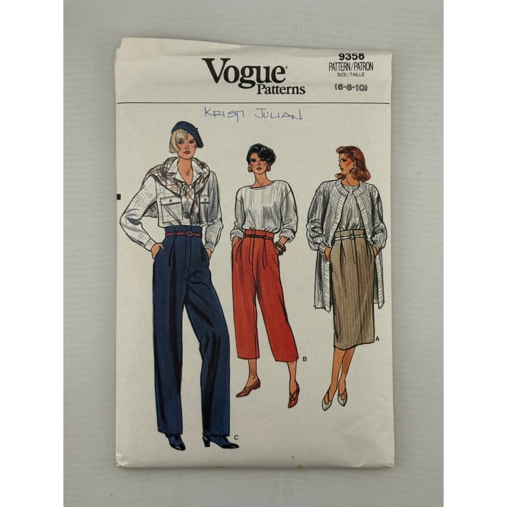 Vogue 9358 Skirt Pants Sewing Pattern Women 6-8-10 Multi Good 80s Career Pleated